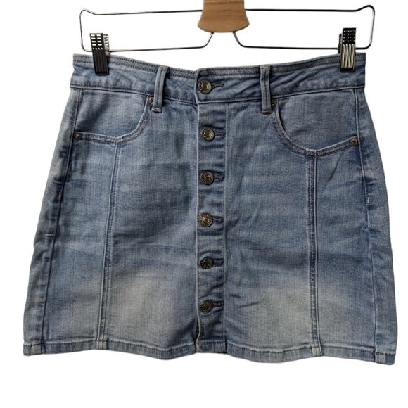 AE Denim Hi-Rise A-Line Button Front Skirt Sz 6 - Picture 1 of 9